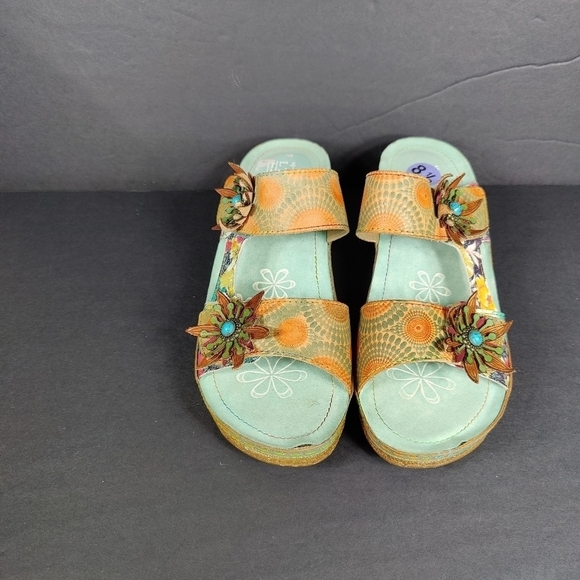L'Artiste by Spring Step Polka-MNTM - Mint Green Floral Wedge Slip On Sandal 8.5 - Picture 2 of 9